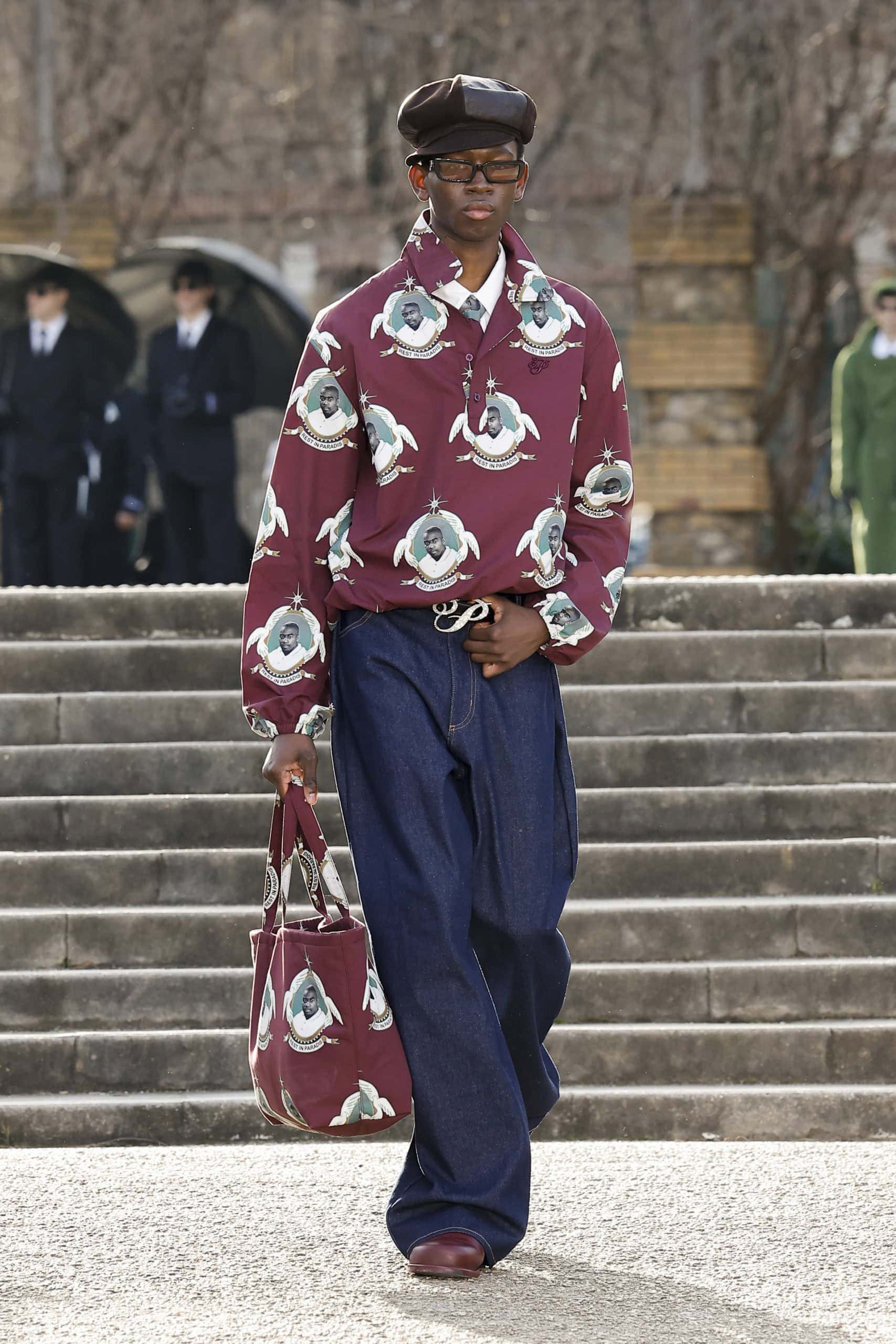 Model on the catwalk at the 3Paradis fashion show in Paris, Fall Winter 2026 Menswear Fashion Week, Runway Look #022